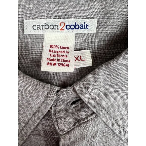 Carbon 2 Cobalt Mens Button Up Linen Shirt XL Gray Short Sleeve Pocket Beach - Picture 6 of 9